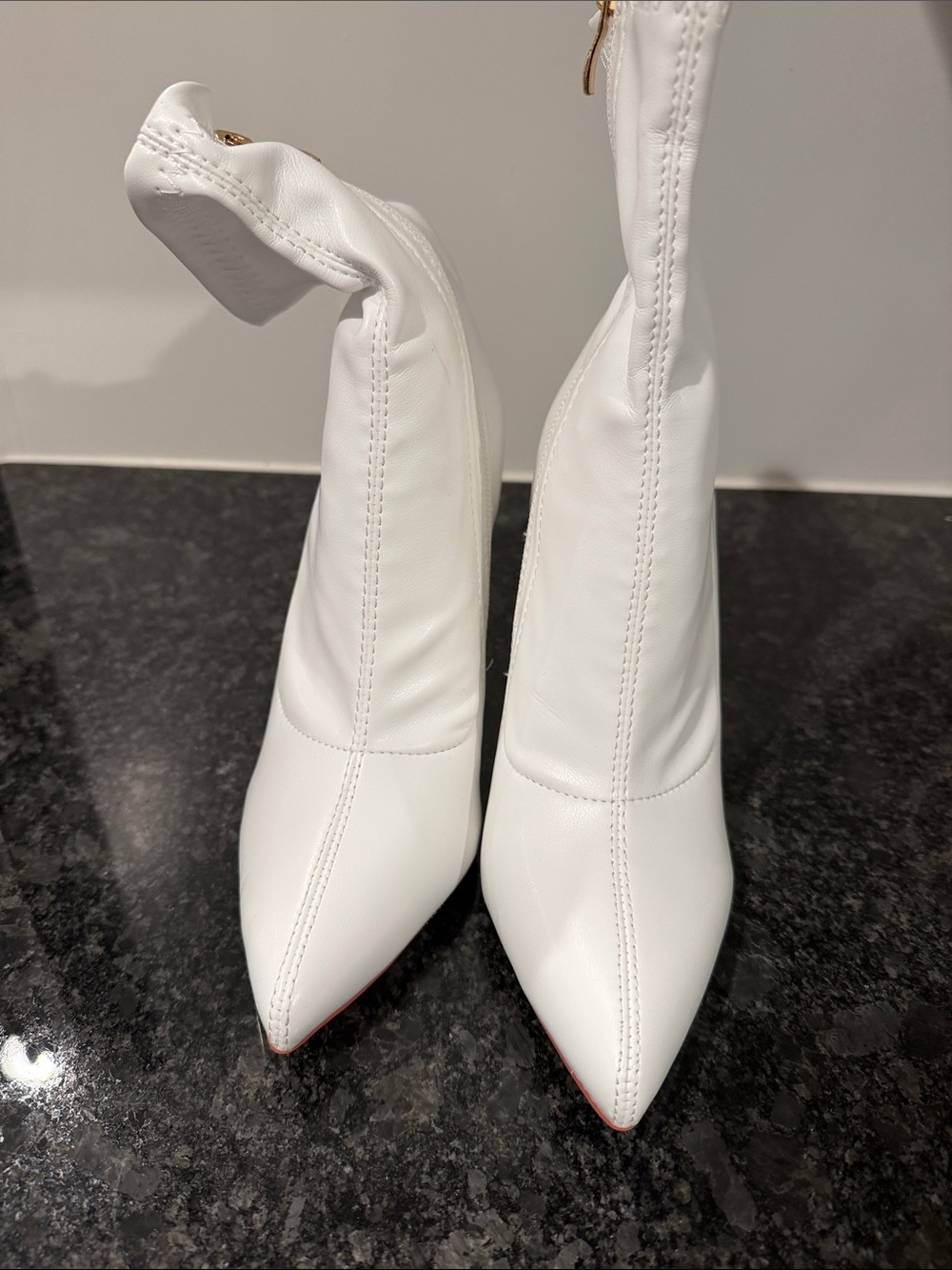 Pointed White Stretch Ankle Booties - Sleek Women's Fashion Boots